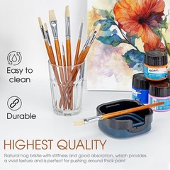 10pc Flat Hog Bristle Paint Brush Set – Short Handle Artist Brushes for Acryl…