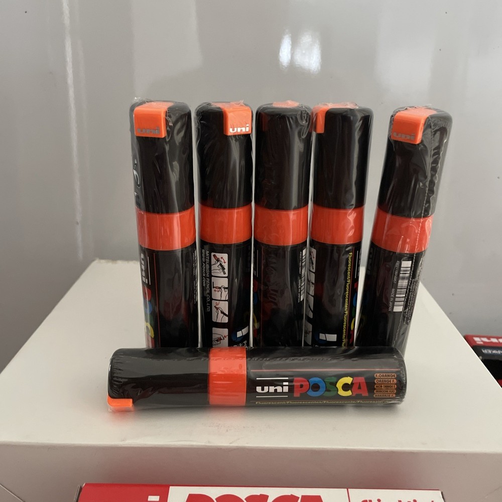 UNI POSCA PC-8K CHISEL SHAPPED TIP MARKER PEN- FLUORESCENT ORANGE (BOX OF 6)