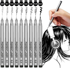 Precision Micro-Line Pens, Set of 9 Black Micron Fineliner Ink Pens, Waterproof