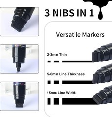 miikoul 4 Pcs Jumbo Black Permanent Markers, Large 15mm Felt Tip Wide