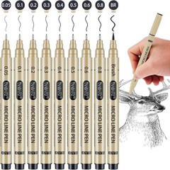 Ultra Fine Point Black Ink Fineliner Pens Set – 9 Sizes for Art & Drawing