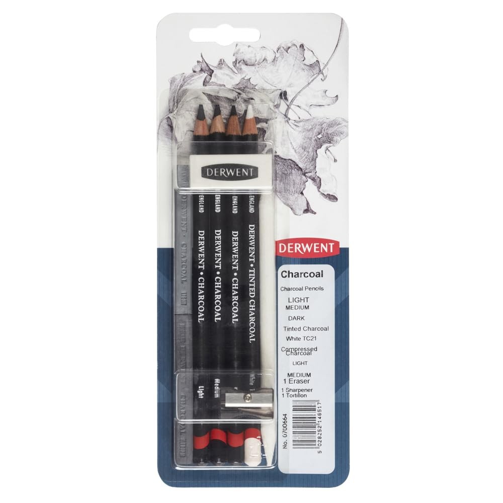 Charcoal Mixed Media Set, 8 Count – Includes Pencils, Blocks, Tinted Pencil