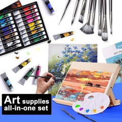 koseibal Acrylic Art Set with 18 Paints 8 Brushes, 4 Stretched Canvas, 1Wooden