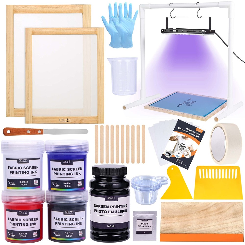 Caydo 46 Pieces Screen Printing Kit with 4 Color 13.5 fl oz, Black