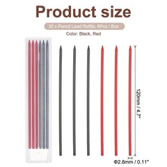 30Pcs 2.8mm Carpenter Pencil Refill, Solid Dry Pencil Refill, Black, Red