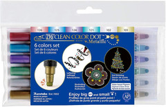 CLEAN COLOR DOT Metallic Dual Tip Markers 6 Colors Set, 0.5Mm Fine Tip and a Fle