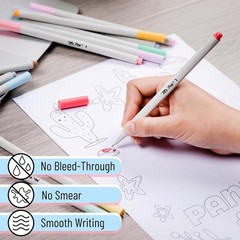 No Bleed Pastel Fineliner Pen Set – 12 Fine Tip Markers for Drawing & Writing