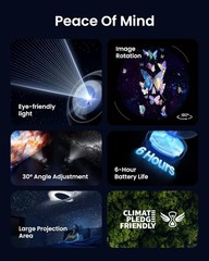 Galaxy Starlight Projector features interchangeable optical film discs.