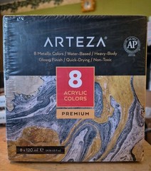 Arteza Acrylic Paint, Set of 8 Metallic Colors 4.06oz Tubes – New