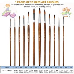 12Pcs Artist Paint Brushes Set Professional Brush Wooden Oil Acrylic Watercolour