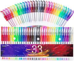 Glitter Gel Pens, 33 Colors Neon Glitter Pens Set Gel Art Markers with 40% Mo…