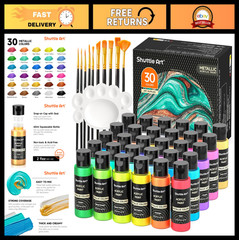 30 Colors Metallic Acrylic Paint Set – 60ml Artist Grade, Non-Toxic, Vivid Pigme