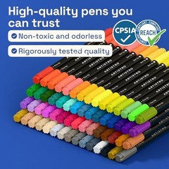 Acrylic Paint Markers 60 Colors Dual Tip Fine Dot Pens Set for Fabric Glass
