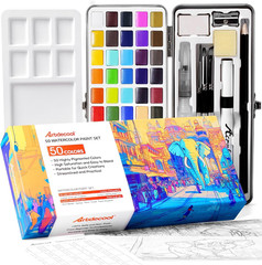 Watercolor Paint Set, 50 Colors, 4 Brushes, 3 Swatch Cards, Palette, Acrylic …