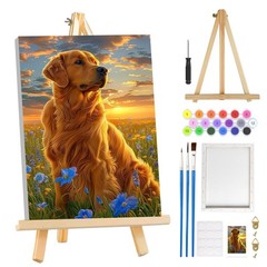 Paint by Numbers Kit for Adults with Frame, Dog Paint by Number Canvas, Flowers