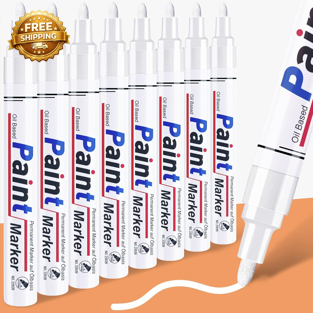 White Permanent Marker Waterproof 8 White Paint Markers for Metal Surfaces Tire