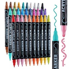 Dual Tip Acrylic Paint Markers, Dot & Fine Tip Acrylic Paint Pens 30 Colors