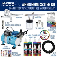 Master Airbrush Compressor Kit with 2 Airbrushes, 6 Acrylic Paint Colors Art Set