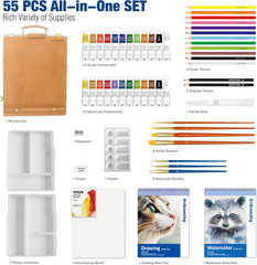 Mixed Media Art Set,55 Pack Painting Supplies Kit with Tabletop Sketch Box Easel