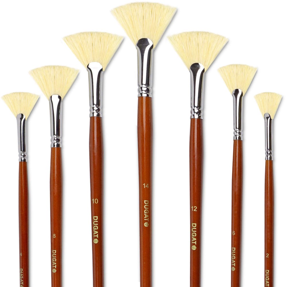 Artist Fan Paint Brush Set of 7, White Hog Bristle Natural Hair Anti-Shedding…