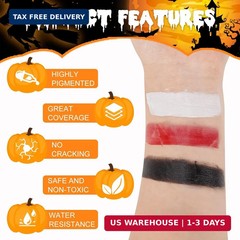 Clown Black White Red Face Paint,Professional 3 in1 Body Paint With 3 Brush Hall