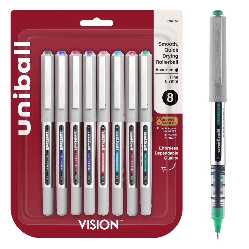 uniball™ Vision Rollerball Pens, Fine Point 1 Count (Pack of 8), Assorted