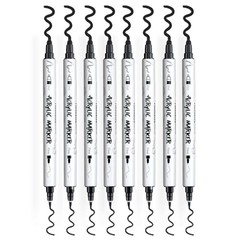 8 Pack Black Bold and Fine Dual-tip Acrylic Paint Marker for DIY Glass 8 Black