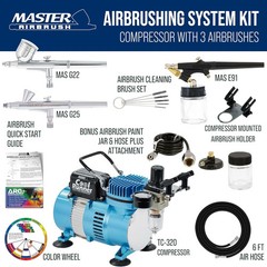 Master Airbrush Cool Runner II Airbrush Kit with Dual Fan Air Compressor, 3 Airb