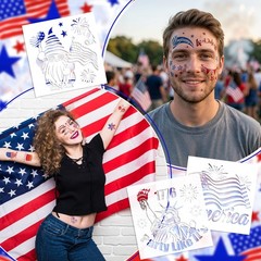 15pcs 4th of July Face Paint Stencils for USA Patriotic Makeup Supplies, Indepen