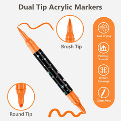 24 Colors Dual Tip Acrylic Paint Marker Pens Set Multifunctional Acrylic Tips