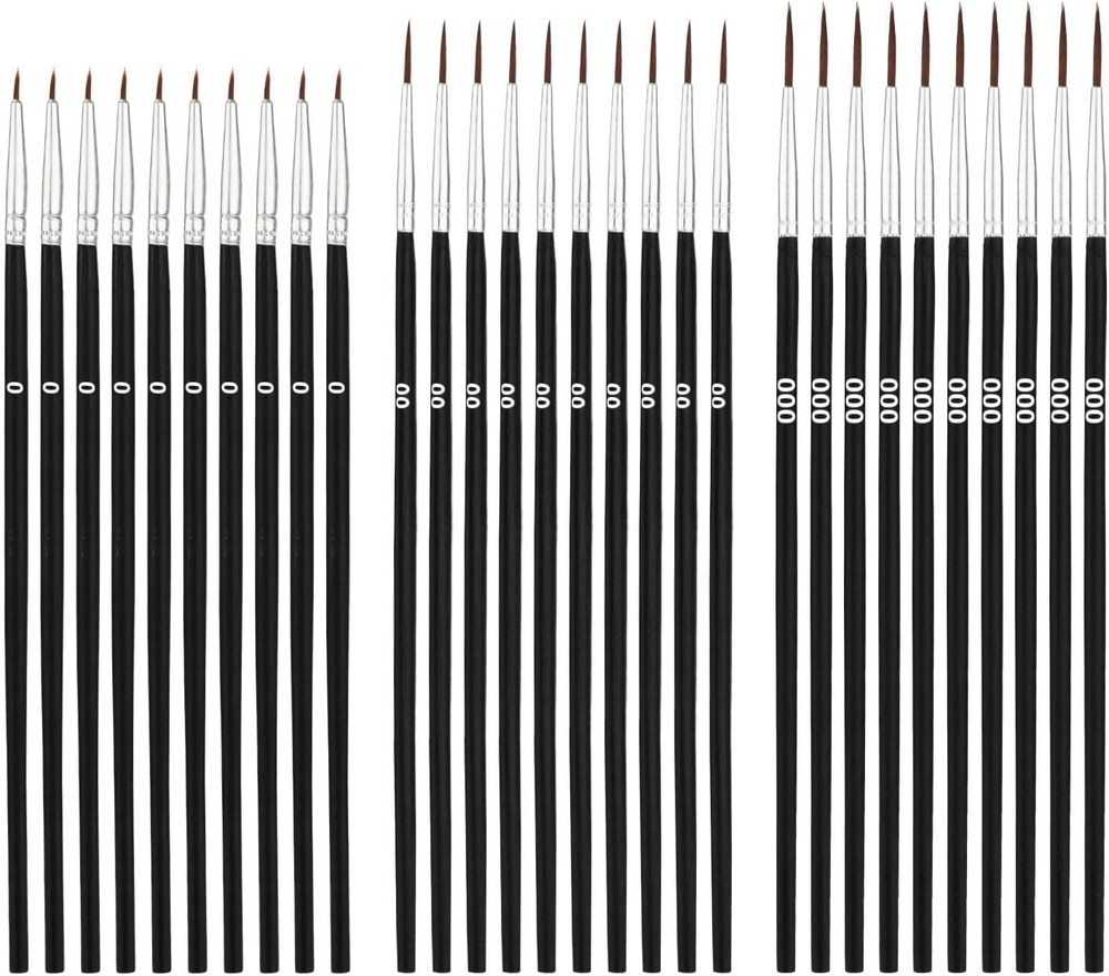30Pcs Detail Paint Brushes, Fine Tip Paint Brush with 3 Sizes #0#00#000 Mini