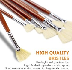 DUGATO Artist Fan Paint Brush Set of 7, White 7pcs Brushes, White, Brown