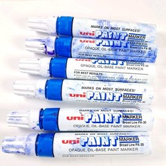 Uni Paint Marker SET OF 6 MODIFIED SUPER STAIN BLUE PX-30 Broad Chisel Tip 8mm
