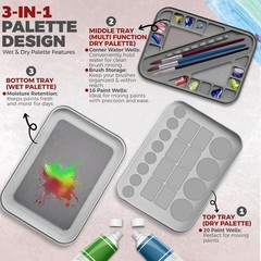 Stay Wet Palette for Acrylic Painting, Easy to Clean, Sturdy and Gray