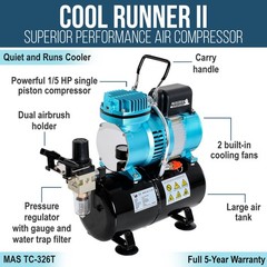 Cool Runner II Air Compressor with Tank Kit, Master Elite Plus Airbrush Set