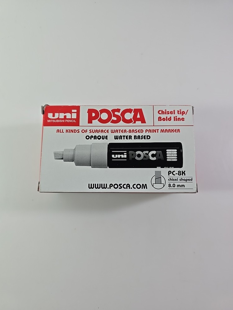 NEW, Six Pack of Black 8.0mm UNI POSCA Paint Marker PC-8k Chisel Tip/Bold Line