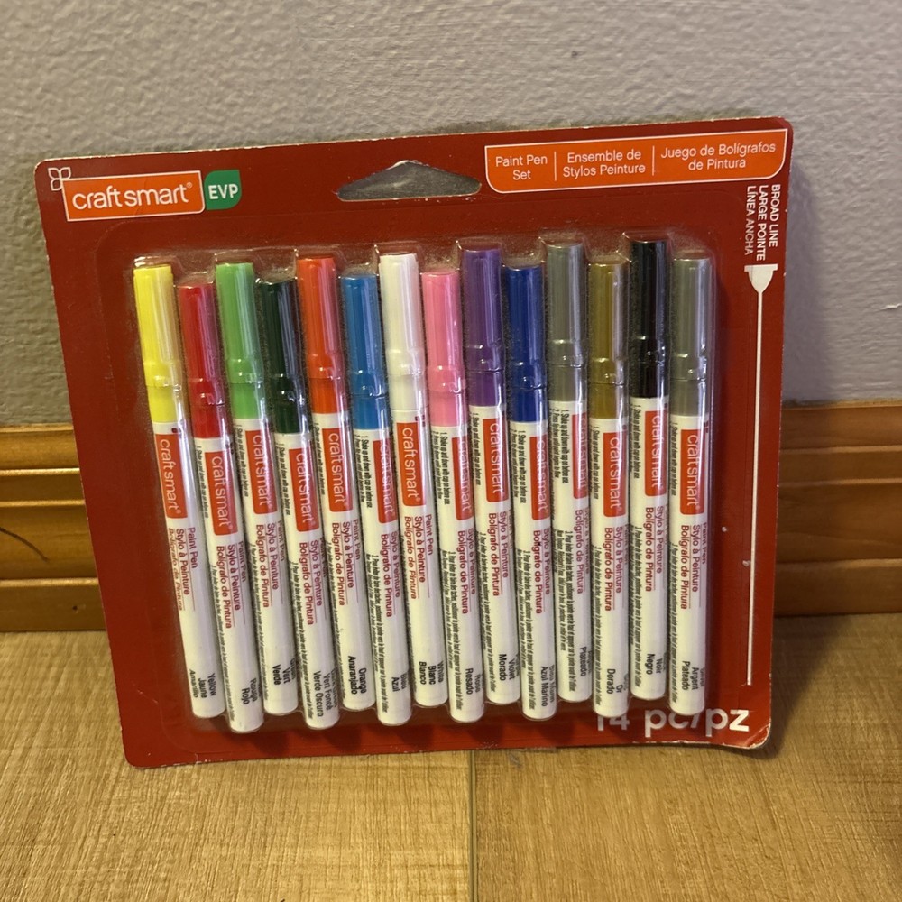 Craft Smart 14 pc Paint Pen Set Broad line, Wood Plastic Metal Glass Water Res