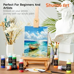 36 Colors Acrylic Paint Set with Brushes & Palette, Canvas Rocks Ceramic Wood