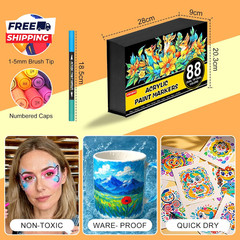 176 Colors Acrylic Paint Markers Pens Set 88 Pack Brush Acrylic Paint Markers