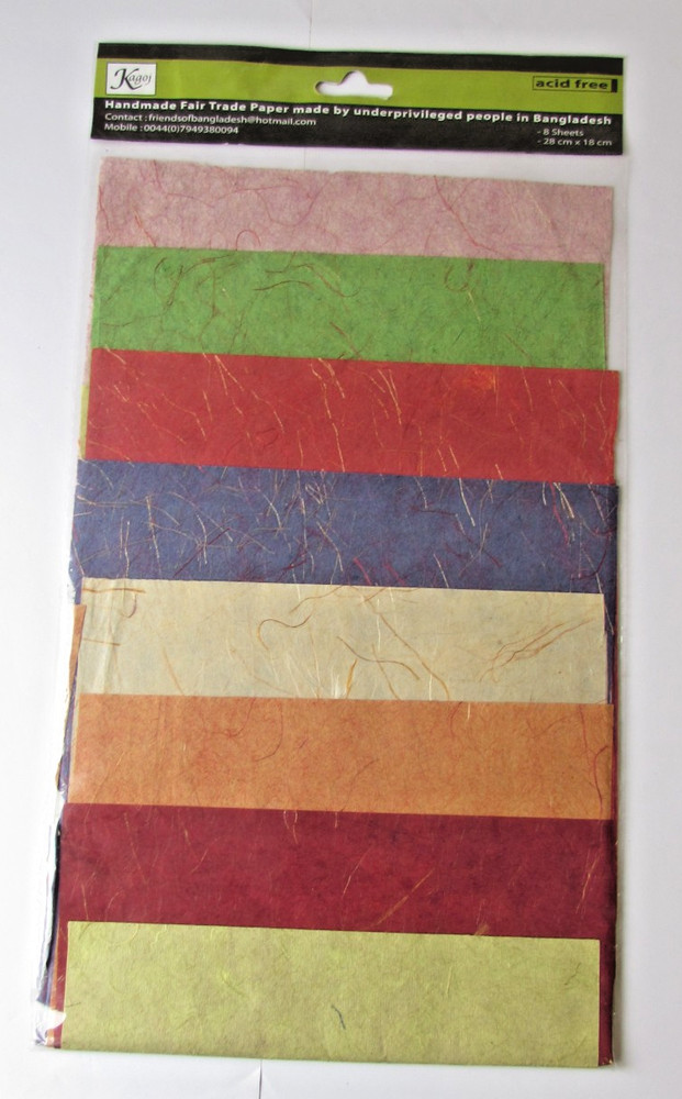 Silk Paper Plain Stranded Handmade Fair Trade acid free 8 ast. sheets 28 x 18 cm