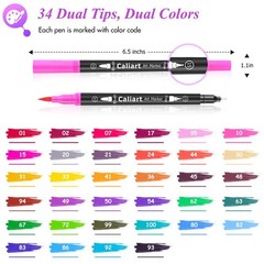 Caliart 34 Double Tip Brush Pens Art Markers, 1 Count (Pack of 34), 34 colors