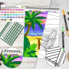 3-in-1 Color by Numbers Adult Coloring Books with 36 Colors Markers – Spiral …