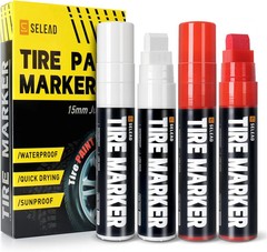 SELEAD Jumbo Tire Marker White Red – 4 Pack 15mm Wide Tip Paint Pens for Car Tir