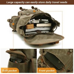 HuaChen Vintage Canvas Leather Backpack: Spacious Durable Rucksack for Men & …