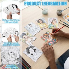 200 Pcs African American Women Coloring Cards Black Beauties Portraits to Color