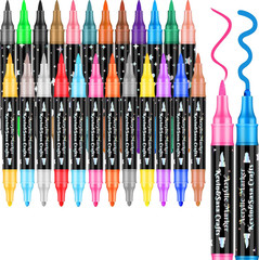 24 Colors Dual Tip Acrylic Paint Marker Pens Set Multifunctional Acrylic Tips