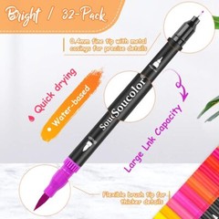 34 Color Dual Tip Art Markers – Brush & Fine Point for Journaling, Coloring