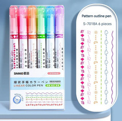 6pcs Flower Curve Highlighter Roller Tip Kawaii Marker Set Office Supplies Gifts