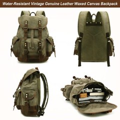 HuaChen Vintage Canvas Leather Backpack: Spacious Durable Rucksack for Men & …