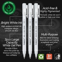 0.5mm White Gel Pen Set Extra Fine Point Waterproof Ink for Art Journaling DIY A